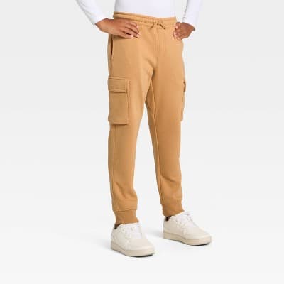 Boys' Active Comfort Fleece Cargo Jogger Sweatpants - All In Motion™ Dark Beige XL