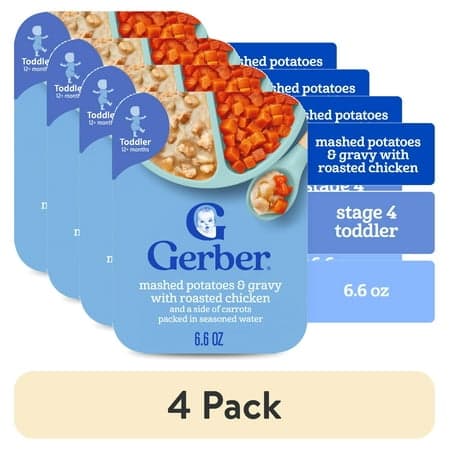 (4 pack) Gerber Toddler Food, Mashed Potatoes & Gravy with Chicken, Mealtime for Toddler 6.6 oz