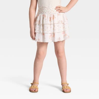 Girls' Tiered Floral Min Skirt - Cat & Jack™ Cream L