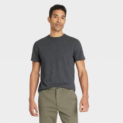 Men's Every Wear Short Sleeve T-Shirt - Goodfellow & Co™ Railroad Gray XL: Cotton Blend, Midweight, Crew Neck, Machine Washable
