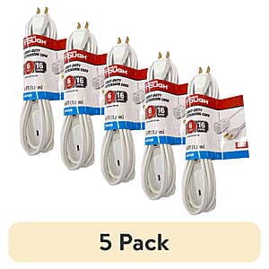 5-Pack of 6' Hyper Tough Extension Cords in White or Black for $9