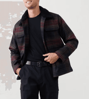 Cozy Plaid Sherpa Jacket from Banana Republic Factory