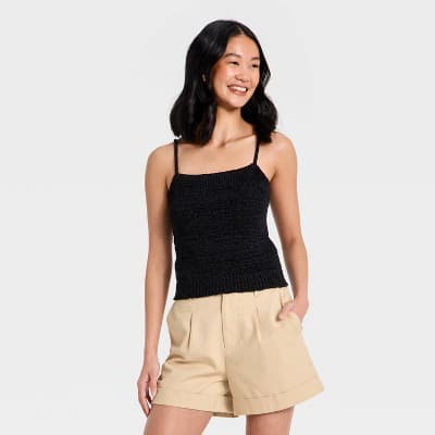 Women's Tape Yarn Sweater Tank Top - A New Day™ Black M