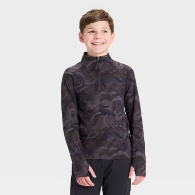 Boys' Soft Stretch 1/4 Zip Pullover - All In Motion™ Black Camo S