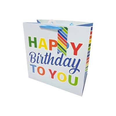 Bows And Sparkles Large Square 'Happy Birthday To You' Birthday Gift Bag with Tag Blue