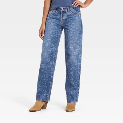 Women's Low-Rise Bandana Baggy Jeans - Universal Thread™ Medium Wash 2