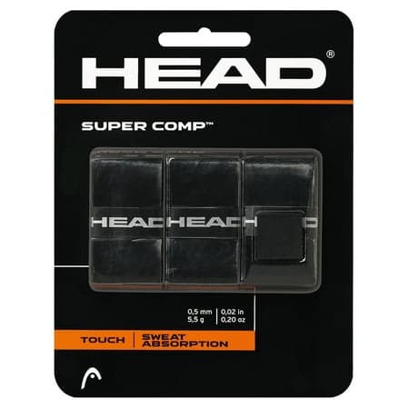 HEAD Super Comp Racquet Overgrip - 3-Pack with Tape, Black Color