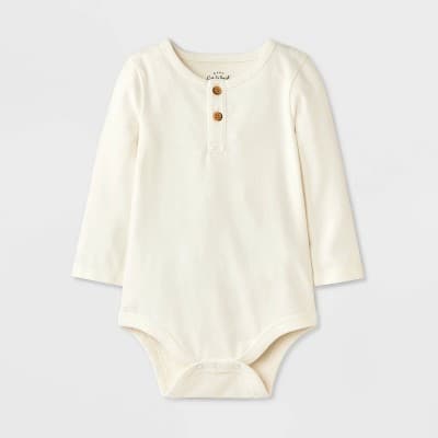 Baby Boys' Henley Bodysuit - Cat & Jack™ Cream Newborn