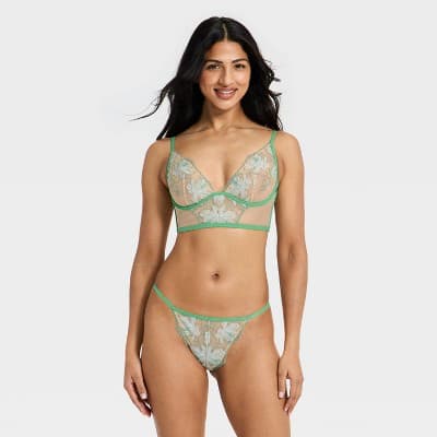 Women's Embroidery Lace Lingerie Corset & Thong Set - Auden™ Green XS