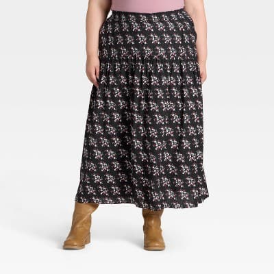 Women's Printed Maxi Skirt - Universal Thread™ Black XXL