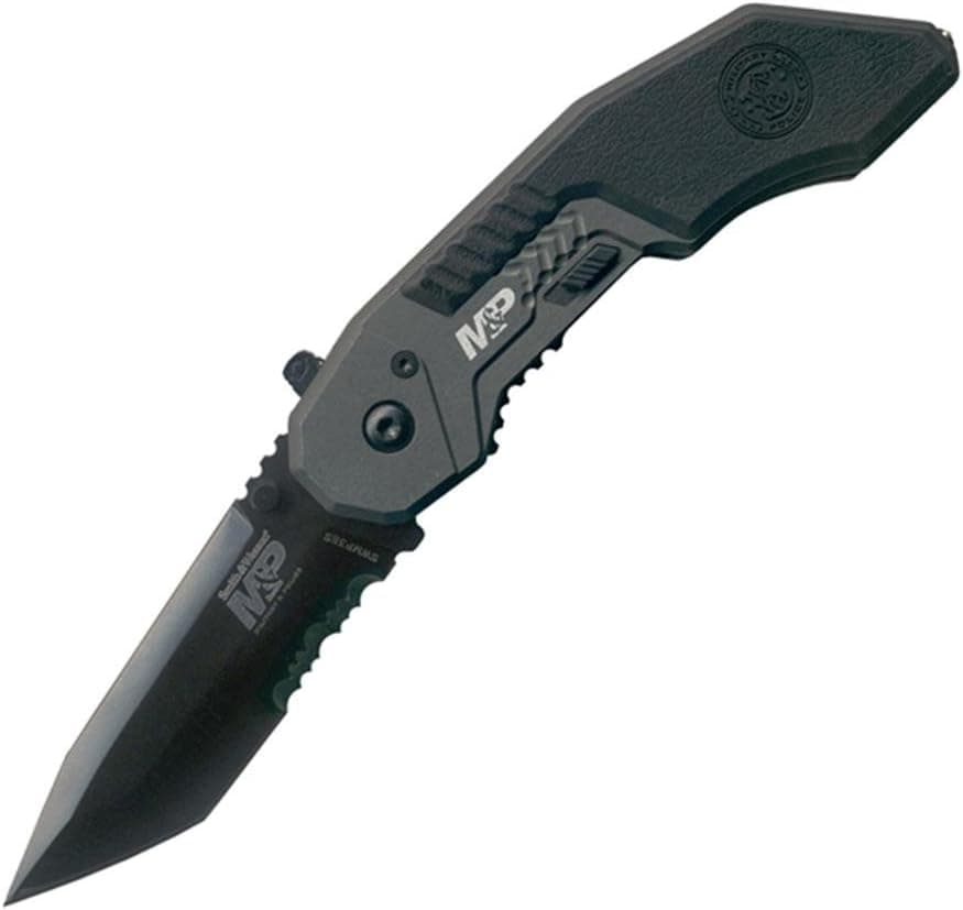 Smith & Wesson Folding Knife with Serrated Blade and Aluminum Handle