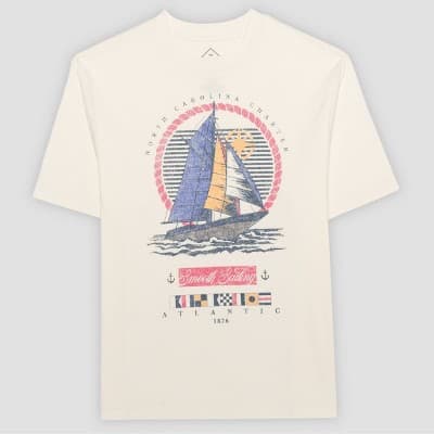 Men's Vintage Sailing Short Sleeve Graphic T-Shirt - Off-White XL