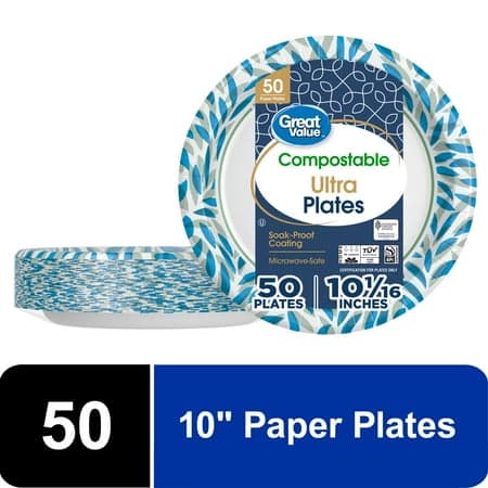 Great Value Ultra Paper Plates 10", 50 Count