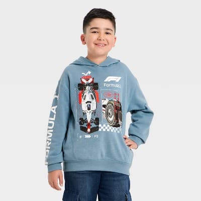 Boys' Formula 1 Race Car French Terry Fleece Hoodie Pullover Sweatshirt - Blue XXL