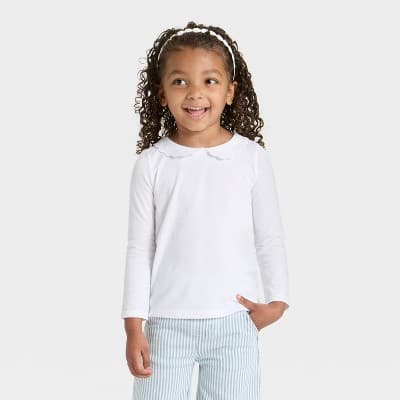 OshKosh B'gosh Toddler Girls' Long Sleeve Peter Pan Collar Shirt - White 2T