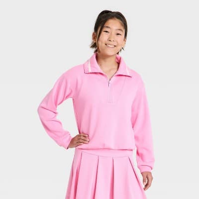 Girls' Pique 1/2 Zip Pullover Sweatshirt - All In Motion™ Pink M