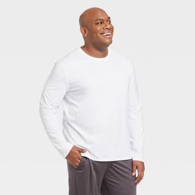 Men's Long Sleeve Performance T-Shirt - All In Motion™ White XXL: Recycled Polyester, Spandex, Moisture Wicking, Quick Drying, Pullover