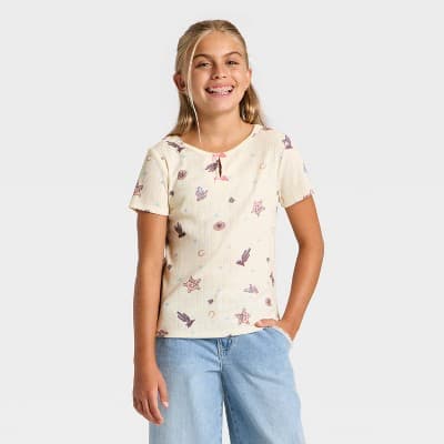 Girls' Toy Story Cowgirl Jessie Pointelle Short Sleeve Keyhole T-Shirt - Pink/Ivory XS