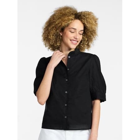 Time and Tru Women's Cotton Scalloped Edge Blouse with Short Sleeves, Sizes XS-XXXL