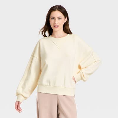 Women's Crewneck Fleece Sweatshirt - JoyLab™ Cream XXL