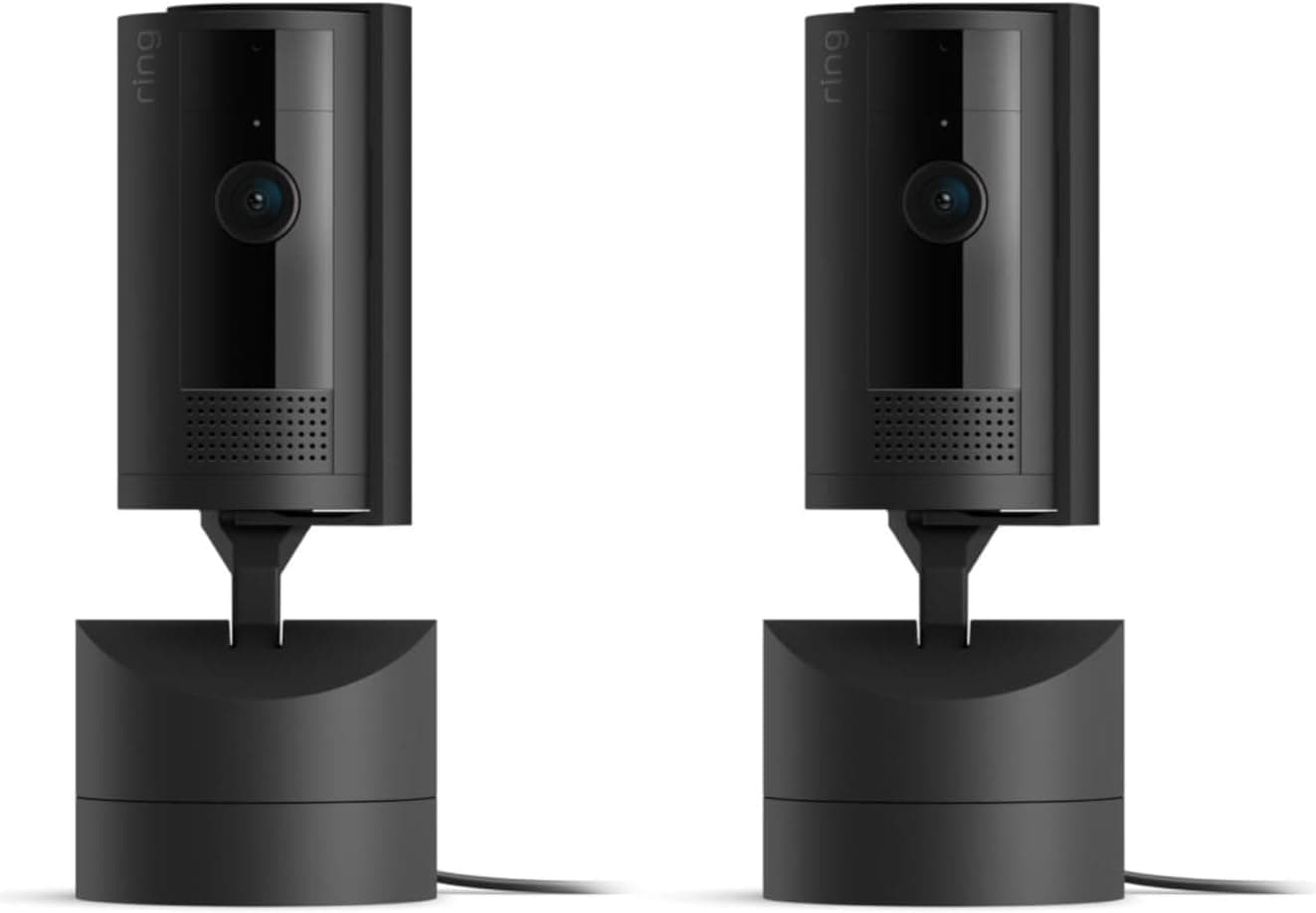 Ring Pan-Tilt Indoor Cam (newest model), See all around your home or business with 360° pan coverage, HD video, plus Two-Way Talk, 2-pack, Black