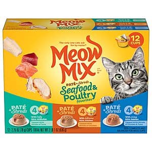 12-Pk 2.75-Oz Meow Mix Paté & Shreds Wet Cat Food Variety Pk (Seafood & Poultry) $4.85 w/ S&S (for Select Accts)