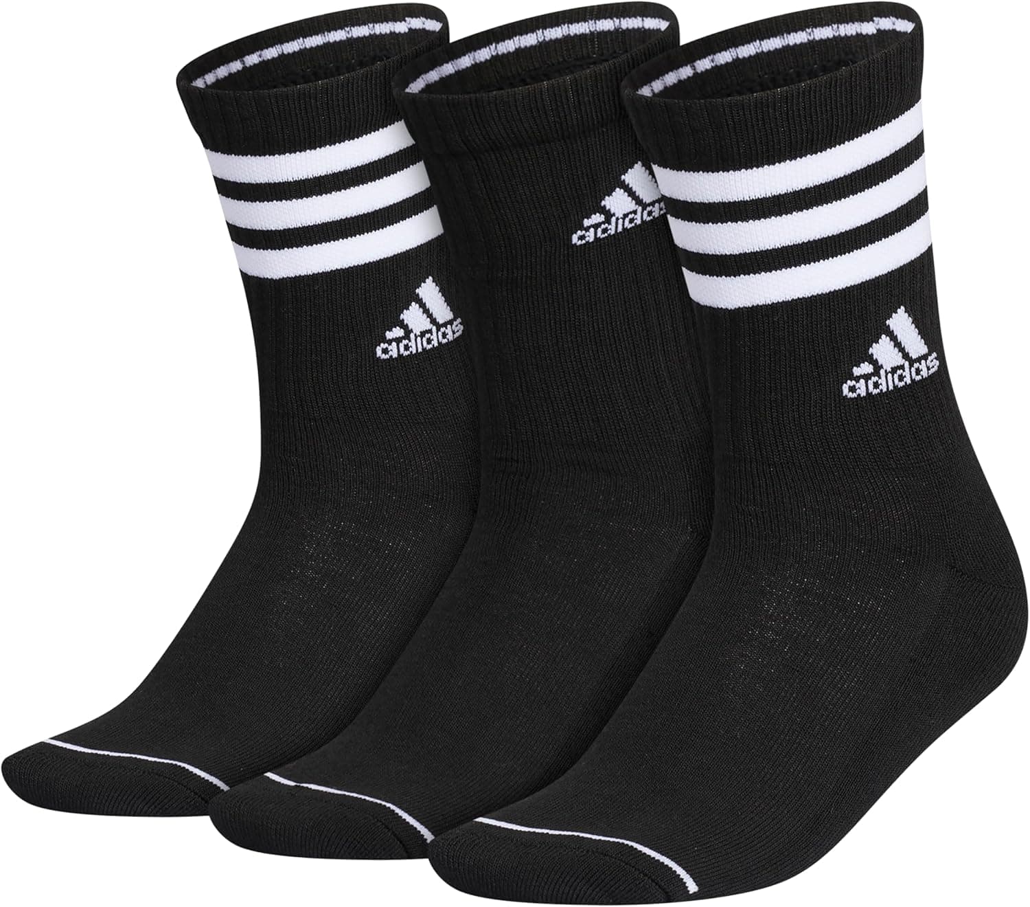 adidas Women's Crew Socks with Arch Compression 3-Pack, Comfortable, Sweat-Wicking, Stylish 3-Stripe
