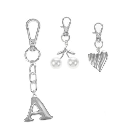 Time and Tru Silvertone Initial Letter Bag Charm Set, 3 Pieces, Letter A