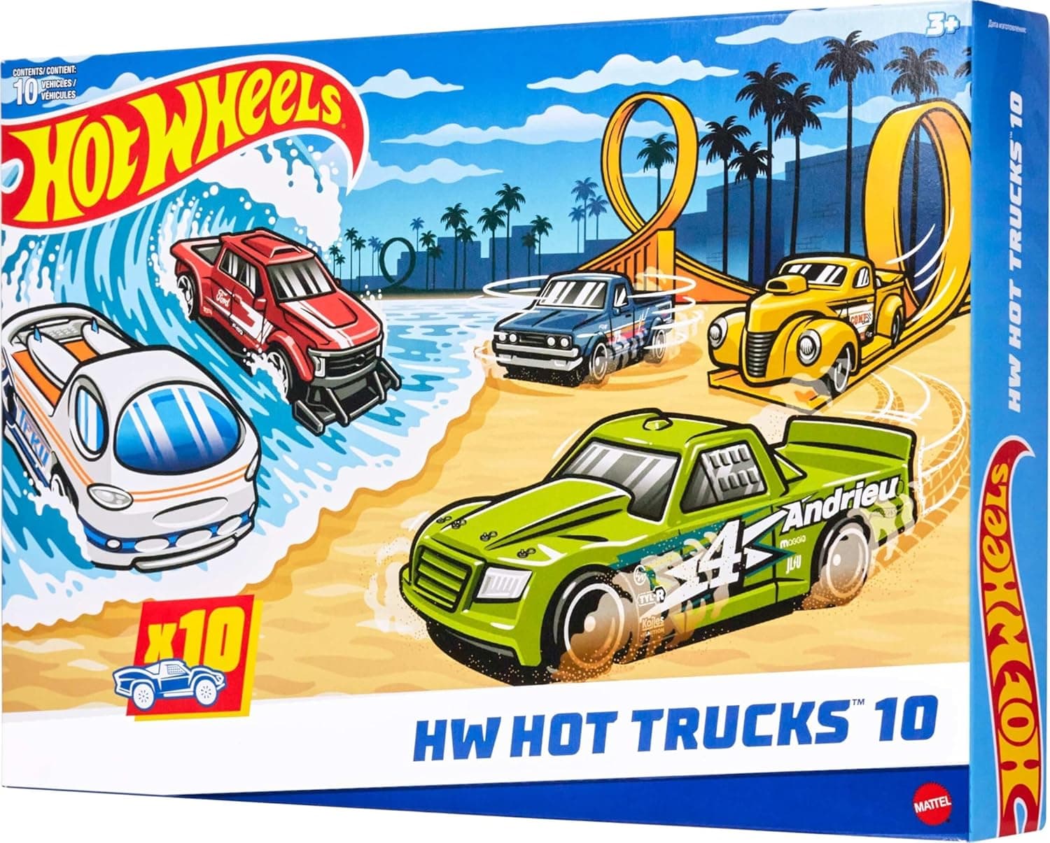 Hot Wheels 1:64 Scale Toy Trucks - Set of 10 Die-Cast Stunt, Utility & Racing Models