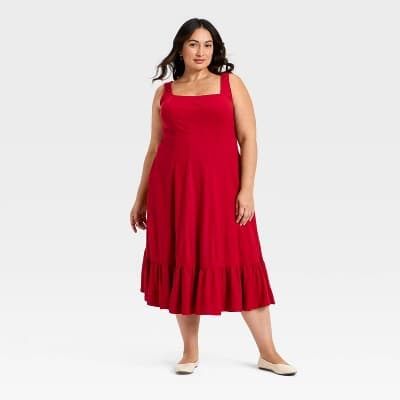 Women's Seamed Fit and Flare Midi A-Line Dress - Ava & Viv™ Red 24