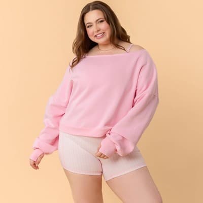 Blogilates Women's Dance Studio Off the Shoulder Sweatshirt - Pink 1X