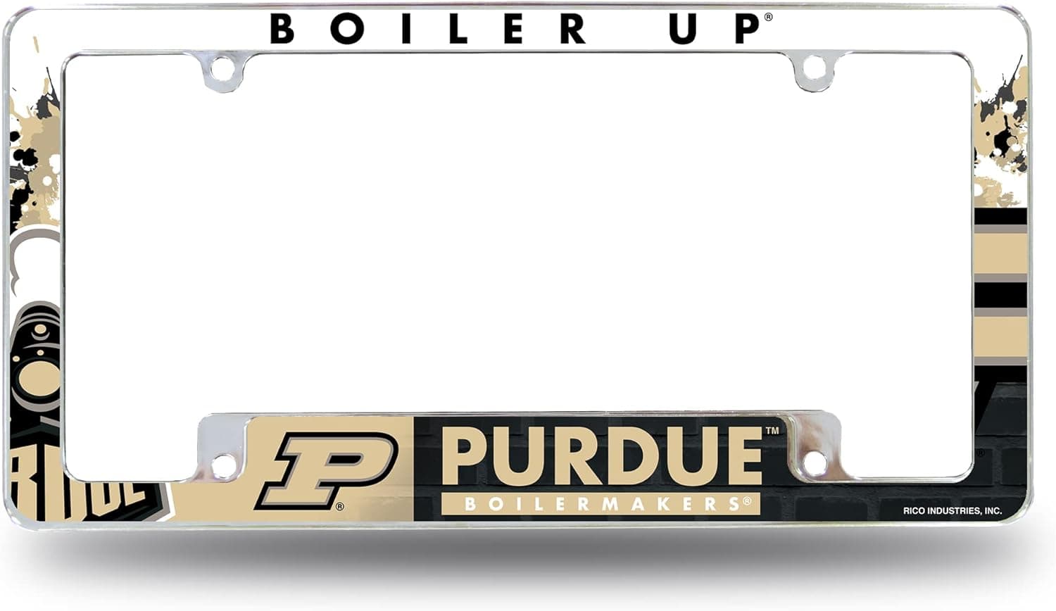 Rico Industries NCAA Purdue Boilermakers Primary 12" x 6" Chrome All Over Automotive License Plate Frame for Car/Truck/SUV