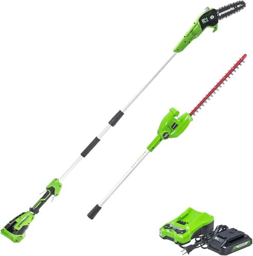 Greenworks 24V 8" Cordless Polesaw + 20" Pole Hedge Trimmer Combo