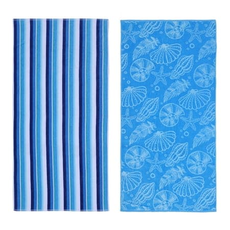 Mainstays Blue Shells & Stripes Beach Towels (2 Count)
