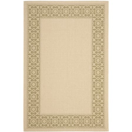 SAFAVIEH Courtyard Kian Bordered Indoor/Outdoor Area Rug, Cream/Green, 4' x 5'7"