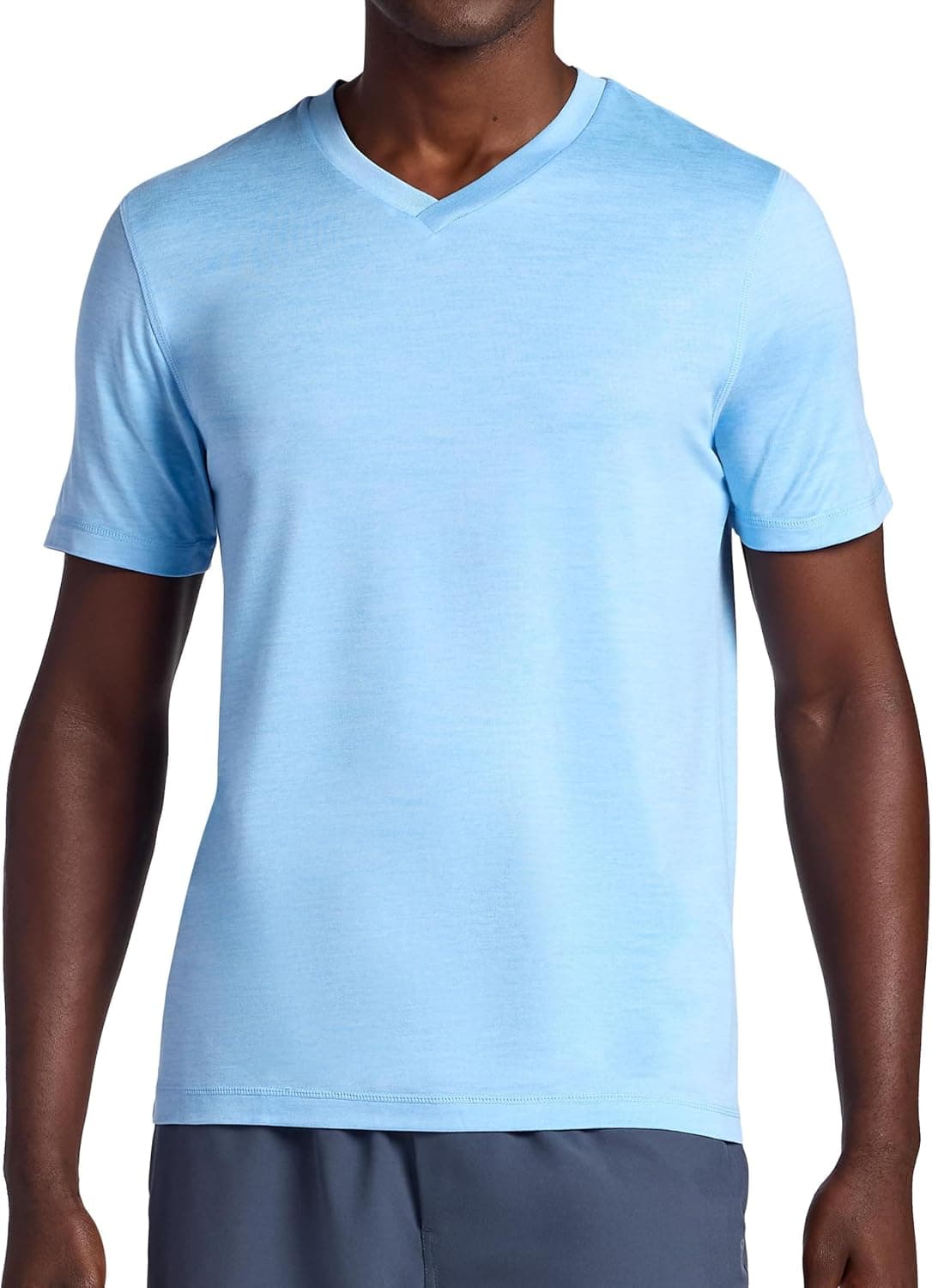 Gaiam Men's V-Neck Top - Stretch Midweight, Placid Blue