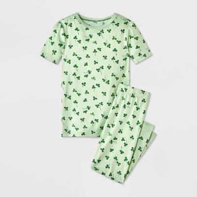 Toddler 2pc St. Patrick's Day Clovers Short Sleeve Smooth Jersey Snug Fit Pajama Set - Cat & Jack™ Green 3T