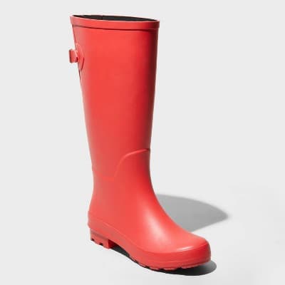 Women's River Tall Rain Boots - A New Day™ Red 5: Waterproof, Adjustable Buckle, Non-Marking Outsole, Mid Calf, Pull-On