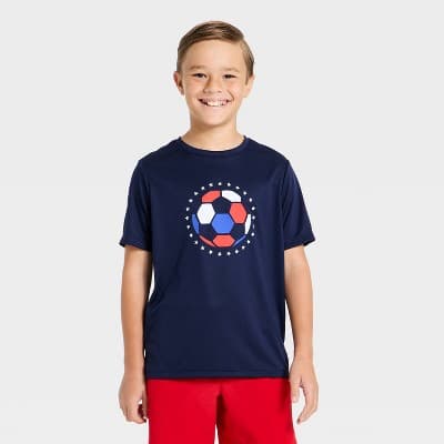 Boys' 4th of July Short Sleeve T-Shirts - All In Motion™ Navy Blue L