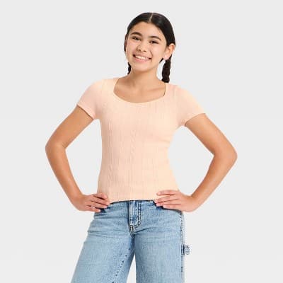 Girls' Short Sleeve Sweetheart Neck T-Shirt - art class™ Pink XXL