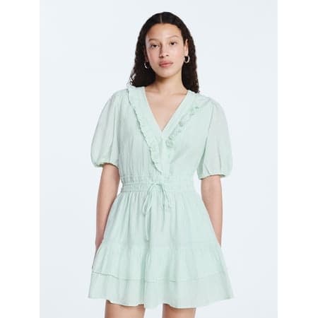 Free Assembly Women's Tiered Ruffle Mini Dress with Short Puff Sleeves, Sizes XS-XXL