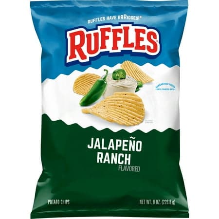 Ruffles Potato Chips Jalapeno Ranch Flavored 8.0 oz Bag