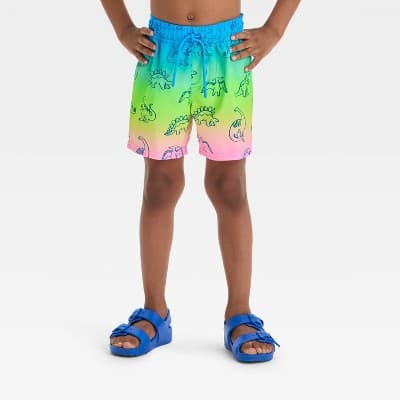 Toddler Boys' Dinosaur Printed Ombre Swim Shorts - Cat & Jack™ 2T: Recycled Polyester, UPF 50+, Elastic Waistband, Built-in Brief