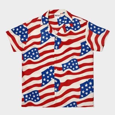 Men's Flags Short Sleeve Button-Down Shirt - Natural M