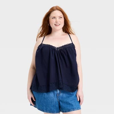Women's Lace Cami - Universal Thread™ Navy Blue XXL