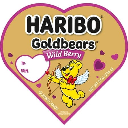 HARIBO Goldbears Gummies Wildberry Valentines Assorted Berry Flavor Gummy Candy, 8oz, Heart Gift Box
