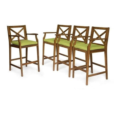 Noble House Perla Outdoor Acacia Wood Barstools Teak and Green (Set of 4)