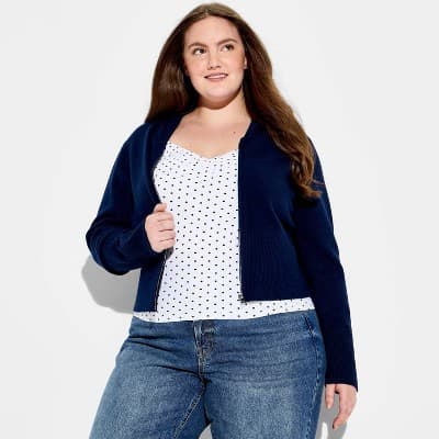 Women's Zip-Up Cardigan Sweater - Wild Fable™ Navy Blue 1X