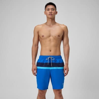 Men's 7.5" Speedo Colorblock Swim Shorts - Blue/Navy/Teal XL: Polyester, Mesh Liner, Elastic Waist, Drawstring, Zippered Pocket