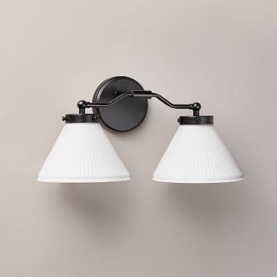 Reeded Milk Glass 2-Bulb Vanity Wall Sconce Black Finish - Hearth & Hand™ with Magnolia